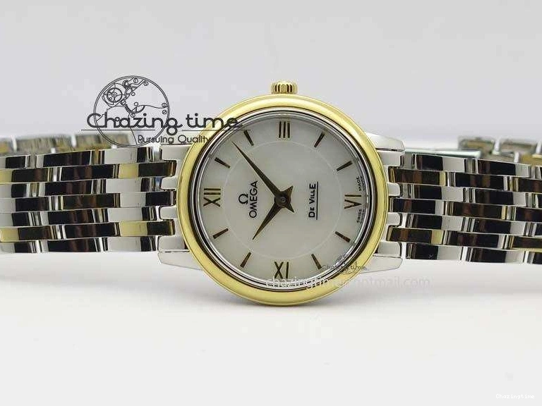 0111 De Ville 27mm SS YG Ladies MK 1:1 Best Edition White MOP Dial On SS Bracelet Ronda Quartz Sophisticated 8192